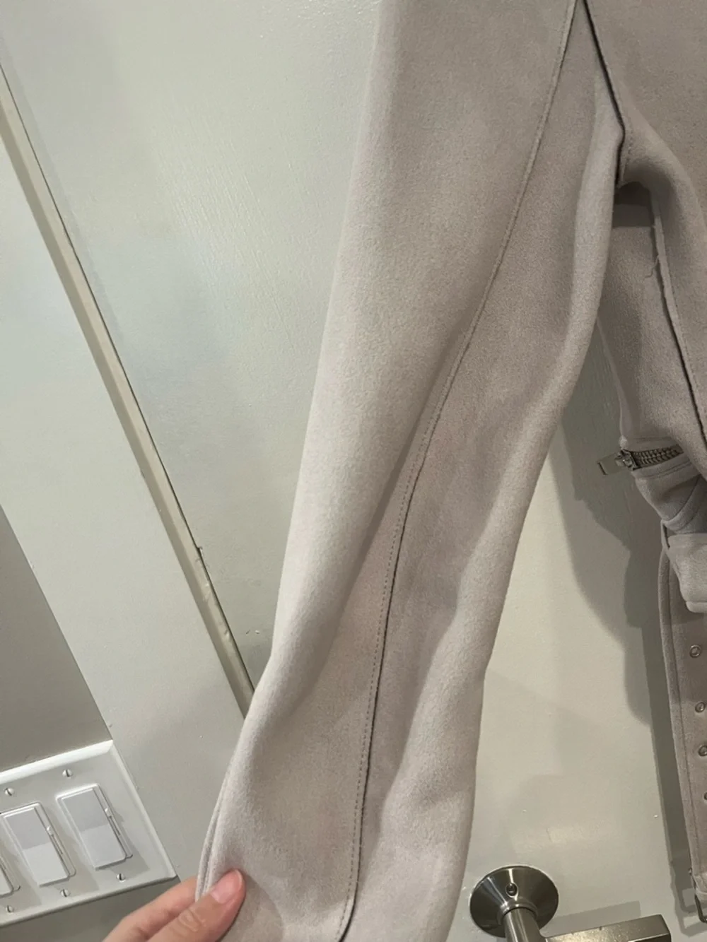 ZARA Basic Faux Suede Moto Jacket XS Beige Cropped Belted - Picture 5 of 8